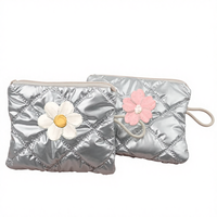 Tas kosmetik Mini portabel lucu personalisasi kantung penyimpanan lembut perak Puffy dengan ritsleting terbuat dari poliester tahan lama