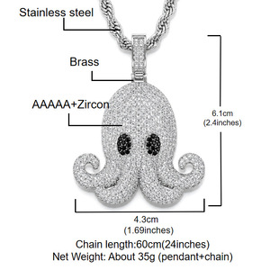 Collier pendentif pieuvre Iced Out en laiton doré et argenté avec micro-pavé de zircone cubique pour homme, bijoux hip-hop streetwear - Product Image 2