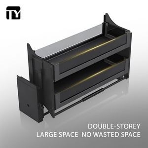 TIANYI Modern Matte Gray Aluminum Pull Down <b>Shelf</b> 2-Tier Elevator <b>Basket</b> Organizer <b>for</b> Kitchen Upper Wall Cabinet Storage - Product Image 2