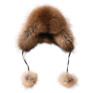 Chapeaux pelucheux en fourrure de raton laveur pour femmes, accessoire unisexe, couvre-oreilles personnalisé, pour l'hiver, vente en gros, - Product Image 1