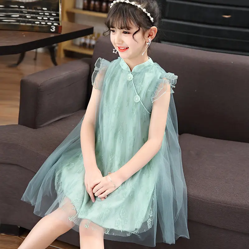 Çocuk giyim toptan Vintage el nakışı tasarımları düğün için bebek kız elbise yeşil elbise çocuklar