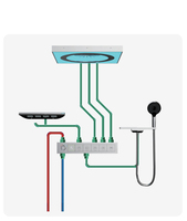 Système de douche de plafond LED HONGDEC en laiton noir à 5 fonctions avec lecteur de musique, valve en céramique, pluie douce et changement de couleur