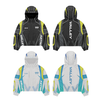 Ensemble de sport ample à col montant avec bande réfléchissante jaune, design personnalisé par sublimation, pantalon baggy, survêtement en nylon unisexe, vente en gros