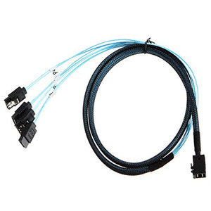 Cavo interno HD Mini SAS (SFF-8643 Host) <span class=keywords><strong>a</strong></span> 4x SATA (Target), con cavo di alimentazione Dupont 2.5 24Pin, <span class=keywords><strong>0</strong></span>,5 m - Product Image 1