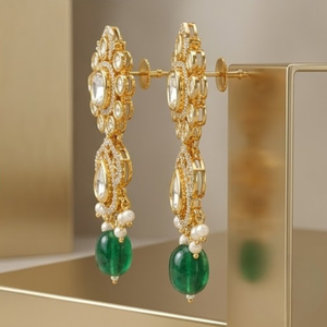 Royal 925 Silver Emerald Pearl <b>Necklace</b> Set Traditional Bridal Jewelry Designer Earrings for Women Collection - Product Image 2