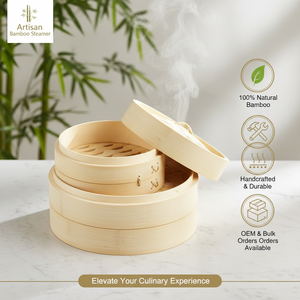 Vaporera de Bambú Natural para <span class=keywords><strong>Dim</strong></span> <span class=keywords><strong>Sum</strong></span> y Dumplings, de 2 Niveles con Tapa, Cesta de Vapor de Bambú Ecológica de Grado Alimenticio para Restaurante - Product Image 5