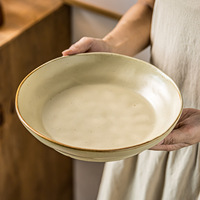 Plat à soupe en céramique artisanale vintage, durable, grand format, vaisselle rétro pour la maison et la restauration