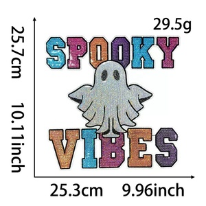 Venta al por mayor parche de palo de Halloween brillo grande lentejuelas truco o trato bordado letras hierro en parches personalizados para ropa - Product Image 3