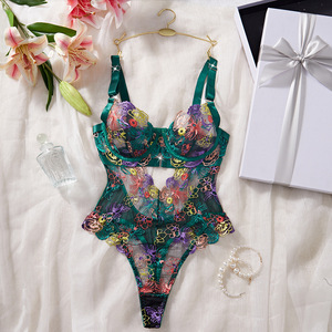 Body Sexy da Donna con Ricamo Floreale, Supporto con Ferretto, Lingerie in Rete Trasparente, Intimo Monopezzo con Fiori Ricamati Colorati - Product Image 3