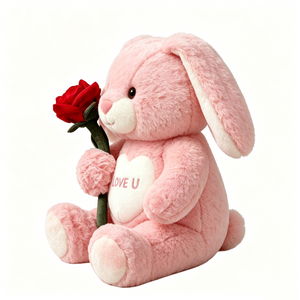 Customized Pink Bunny Plush, Bunny Stuffed Animal, Bunny Plush with Rose, Pink <b>Rabbit</b> Plush <b>Toy</b>, <b>Soft</b> Bunny Plushie - Product Image 2