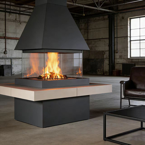 Cheminée <span class=keywords><strong>au</strong></span> <span class=keywords><strong>gaz</strong></span> pour salon, sur pied, à quatre faces en verre, à bois, avec flammes réelles, pour intérieur, murale centrale - Product Image 6