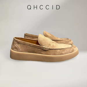 Mocassins à enfiler légers et décontractés pour hommes, talon bas, couleur unie, marron abricot, style pêcheur en daim - Product Image 4