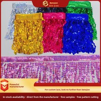 LEIXUSI 16cm Dentelle géométrique à paillettes et perles, Bande de tulle brodée pour costumes de scène, robes de mariée et accessoires DIY