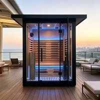 Rumah Sauna Hemlock/Cedar Merah Kanada Modern Kustom dengan Audio Bluetooth, Eksterior Logam, Tungku Sauna, Kapasitas 4 Orang, Super Tahan Air