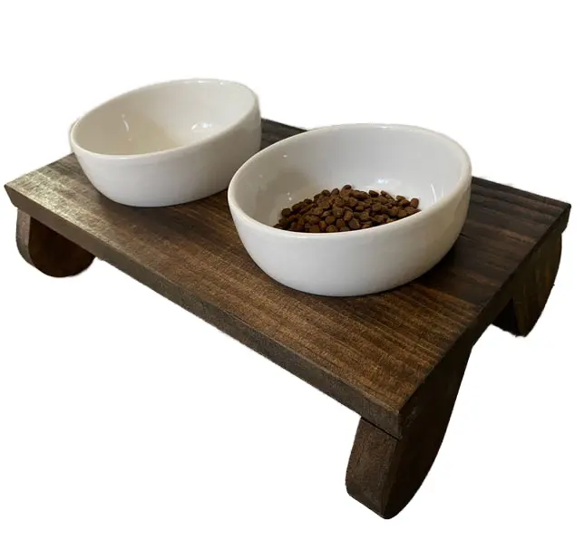 Cuenco de cerámica perfecto original, alimentador de madera elevado para mascotas, tipo de producto para cuencos y comederos para mascotas