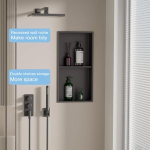 Nicho de Pared de Doble Capa Negro Mate Innovador, Nicho de Ducha Moderno Montado en la Esquina con Tira de LED Impermeable para Aplicaciones en Hoteles - Product Image 4
