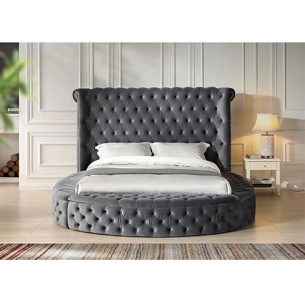 Dongguan Tianhang Furniture Factory direct velvet queen bedroom bed storage king round bed