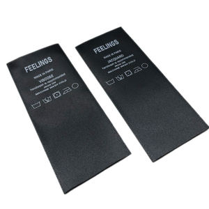 ملصق مخصص طباعة علامات الرقبة المنسوجة حافة العلامة التجارية شعار لامع أسود ساتان جينز الدنيم العلامات الرئيسية للملابس - Product Image 3