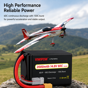 Batterie de drone OEM 60C à décharge rapide 2000mAh 14.8V 4S Lipo VIWIPOW XT60 pour drone de course FPV Quadcopter - Product Image 4