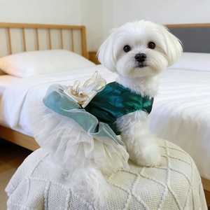 Pet Princess Dress For Dogs Cats Small Breeds <b>Red</b> Velvet Tulle Skirt With <b>Bow</b> Elegant Cute Four Seasons Wear - Product Image 4