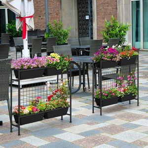 Jardinière sur pied d'extérieur à 2 niveaux, lit de culture surélevé en métal noir pour légumes, fleurs, herbes - Product Image 5