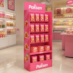 Support portable multi-niveaux en carton ondulé pour confiseries en sachet, avec graphismes personnalisés et éclatants, installation facile pour les promotions en centre commercial - Product Image 1