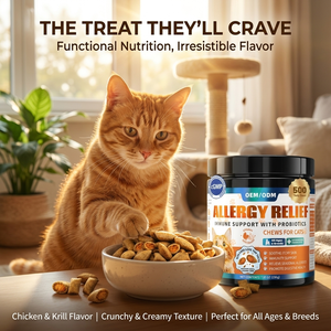 Golosinas Masticables Crujientes y Cremosas para el Alivio de <span class=keywords><strong>Alergias</strong></span> en Gatos, Refuerzan el Sistema Inmunológico, Alivian la Picazón por <span class=keywords><strong>Alergias</strong></span> Estacionales, Suplemento Probiótico con Omega 3 para Mascotas - Product Image 5