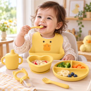 ชุดอาหารเด็กซิลิโคนรูป<span class=keywords><strong>เป็ด</strong></span>แบบ OEM พร้อมชามรูปหัวใจและช้อนส้อมสำหรับขายส่ง - Product Image 4