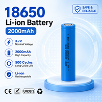 Batterie rechargeable cylindrique au lithium-ion 18650 de 2000 mAh, 3,7 V, à dessus plat, pour banque d'alimentation, ventilateur portable et appareils numériques