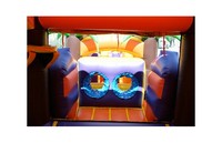 Parcours d'obstacles gonflable commercial sur le thème des palmiers tropicaux, en PVC multicolore, pour un jeu de défis amusant pour les enfants, parc d'aventure