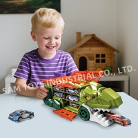 Samtoy Dino Robot 2 en 1, Juguete Transformable de Coche y Camión de Ingeniería, Juguetes de Construcción, Transportador de Dinosaurios con 6 Coches de Aleación