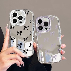 Custodia per cellulare antiurto con specchio e fiocco a diamante semplice per <span class=keywords><strong>iPhone</strong></span> <span class=keywords><strong>12</strong></span> 15 17 18 Pro Max, Cover posteriore da donna - Product Image 1