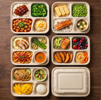 Gezonde Portie 4-delige Suikerrietbagasse Sectievoedselcontainer Bento Box Deksel 1000ml Schoolkantine Servies Benodigdheden