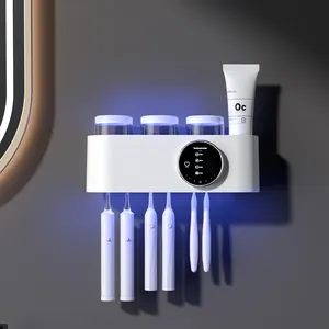 Duvara monte diş fırçası sterilizatör temizleyici sterilizasyon ve hava-kuru fonksiyonu şarj edilebilir akülü banyo diş fırçası tutucu