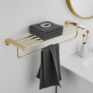 Gold Wall Mounted Towel Rack Stainless Steel 20Kg Load Capacity <b>Bathroom</b> <b>Shelf</b> Single Layer Towel Holder - Product Image 1