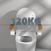 HEXU Poignée de Soutien Pliable en Bois Massif Sans Perçage, Barre d'Appui de Sécurité Thermolaquée pour Toilettes, Idéale pour Personnes Âgées et Femmes Enceintes à Domicile