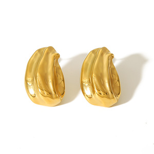 Pendientes Huggie en forma de lágrima de acero inoxidable, color dorado, textura de semilla de melón, pendientes colgantes de moda para mujer - Product Image 2