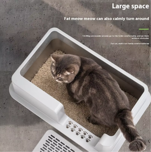 Sartén de arena para gatos de acero inoxidable gris claro de lujo, 20L, gran capacidad, semicerrado, lados altos, a prueba de salpicaduras, caja de arena para mascotas de limpieza automática - Product Image 4