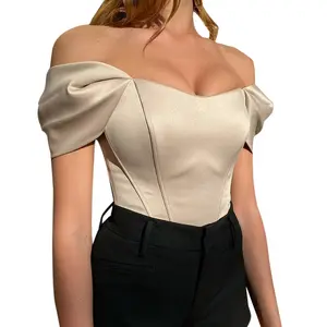 women fashion off shoulder design fish bone girdle tops ladies casual night club party top sexy wear