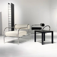 Petit Fauteuil Moderne de Style Japonais en Métal Chromé avec Revêtement Tissu pour Hôtel, Chambre, Salon, et Décor Bois
