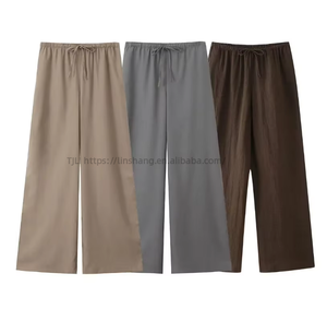 Ensemble décontracté 2 pièces pour femme : Kimono en toile de lin uni à croisement frontal et pantalon – Tendance - Product Image 4