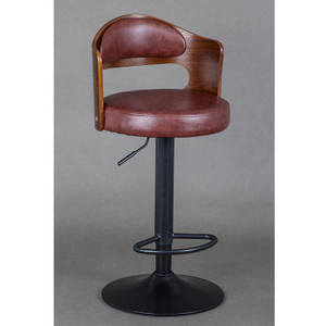 เก้าอี้บาร์ทรงกลมพนักพิงหนังสำหรับร้านกาแฟ ร้านอาหาร หรูหราสไตล์วินเทจ โครงไม้ - Product Image 6