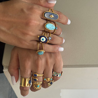 Bague QISEN vintage en pierre naturelle, plaquée or PVD, en acier inoxydable, style rétro, épaisse et audacieuse, avec turquoise, pour femme
