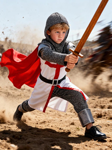 Costume de Chevalier Croisé pour Enfants, Tenue Historique Européenne Médiévale pour Halloween, Fête à Thème Château et Aventure - Product Image 1