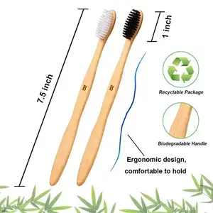 Amostra grátis Custom Atacado Biodegradável Eco Friendly Preto Soft Bamboo Tooth Brush Carvão Bambo Bambu Toothbrush para casa