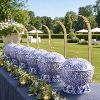 Réchaud alimentaire Allnice 8L en acier inoxydable avec motif porcelaine bleue et blanche et couvercle suspendu pour buffet et hôtel