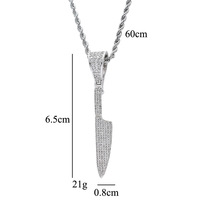 Collier pendentif poignard en strass doré et argenté pour hommes et femmes, bijoux hip-hop streetwear glacés