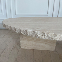KUMUSI FURNITURE Table basse ronde entièrement faite à la main pour la maison, restaurant, bureau et café Table en travertin naturel