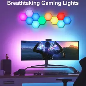 DIY RGB LED Hexagon Lights 6 Pack Smart APP And Remote Control Modular Gaming Light Honeycomb Shape Panels