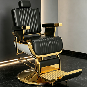 Fauteuil de barbier vintage en cuir PU rouge, hydraulique et inclinable, robuste, pour salon de coiffure, pour hommes. - Product Image 1